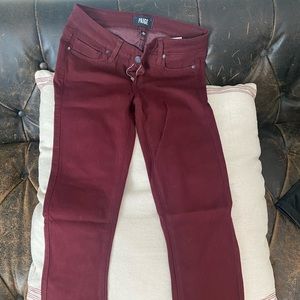 Paige denim, burgundy, verdugo skinny. Size 26